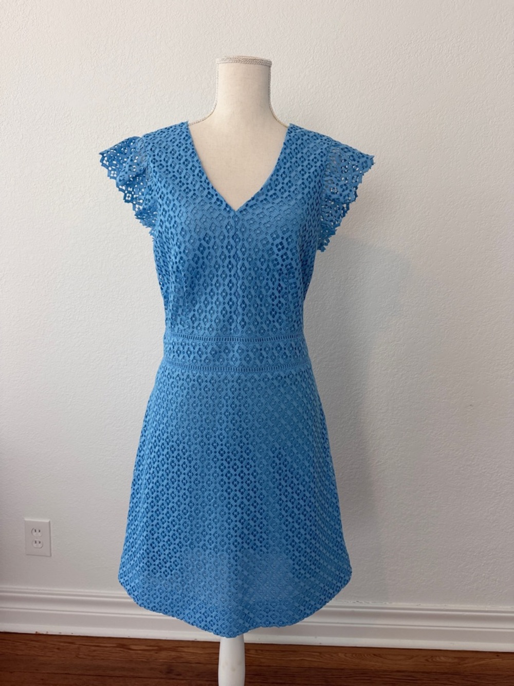 Draper James Sky Blue Lace V-Neck Fit & Flare Midi Dress